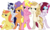 Size: 6568x3949 | Tagged: safe, artist:ironm17, cayenne, citrus blush, moonlight raven, pretzel twist, sunshine smiles, sweet biscuit, pony, unicorn, g4, absurd resolution, alternate mane six, bedroom eyes, bipedal, crossed arms, female, fresh princess and friends' poses, fresh princess of friendship, group, looking at you, mare, pose, simple background, sitting, smiling, transparent background, vector