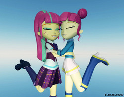 Size: 1326x1047 | Tagged: safe, artist:blackbelt2297, majorette, sour sweet, sweeten sour, equestria girls, g4, 3d, female, hug, long lost twins, sisters, source filmmaker, sweetly and sourly, twin sisters