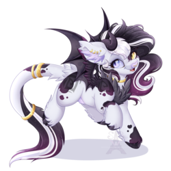 Size: 1600x1600 | Tagged: safe, artist:pvrii, oc, oc only, oc:heartless, bat pony, cow, hybrid, chest fluff, cloven hooves, female, heterochromia, mare, simple background, solo, transparent background, udder