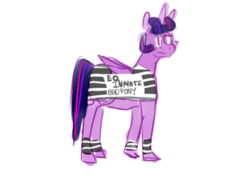 Size: 500x375 | Tagged: safe, artist:lesbianborzoi, twilight sparkle, alicorn, pony, g4, clothes, female, prison outfit, prison stripes, solo, twilight sparkle (alicorn)