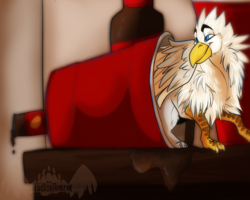 Size: 1000x800 | Tagged: safe, artist:unluckydinobear, oc, oc only, oc:der, griffon, :t, alcohol, cheek fluff, chest fluff, cup, drink, fluffy, leg fluff, lidded eyes, looking back, male, micro, neck fluff, plastic cup, red solo cup, smiling, smirk, solo