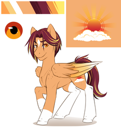 Size: 2588x2720 | Tagged: safe, artist:askbubblelee, oc, oc only, oc:sunstreak quartz, pegasus, pony, high res, looking at you, male, raised hoof, reference sheet, simple background, smiling, solo, stallion, white background