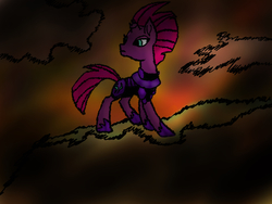 Size: 1024x768 | Tagged: safe, artist:andromedasparkz, tempest shadow, pony, unicorn, g4, my little pony: the movie, armor, broken horn, female, horn, looking back, mare, solo, walking