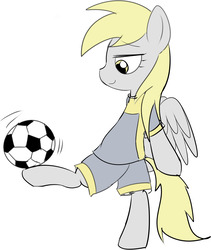 Size: 992x1173 | Tagged: safe, artist:mcsadat, derpy hooves, pegasus, pony, g4, /mlp/, 4chan, 4chan cup, ball, bipedal, clothes, female, football, jersey, mare, safest hooves, short-sleeved goalkeeper jersey, solo