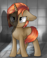 Size: 3000x3750 | Tagged: safe, artist:dbleki, oc, oc only, oc:starry seeker, pony, unicorn, fanfic:blázinec, female, filly, floppy ears, high res, shadow, wet