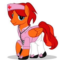 Size: 1690x1547 | Tagged: safe, artist:goldenfoxda, oc, oc only, oc:goldenfox, pegasus, pony, bedroom eyes, bow, clothes, crossdressing, flats, looking at you, male, nurse, nurse outfit, shoes, simple background, skirt, slippers, socks, stallion, stethoscope, transparent background