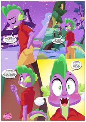 Size: 1200x1697 | Tagged: safe, artist:bbmbbf, spike, dragon, anthro, comic:the secret ingredient is fluttershy...fluttershy, equestria untamed, g4, blushing, clothes, comic, older, older spike, palcomix, speech bubble, teenage spike, teenager