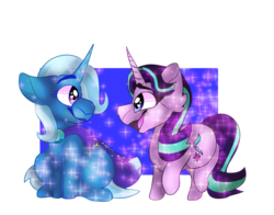 Size: 2300x1800 | Tagged: safe, artist:pinetreequeen, starlight glimmer, trixie, pony, unicorn, g4, cape, clothes, duo, female, mare, trixie's cape