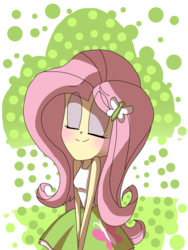 Size: 1024x1365 | Tagged: safe, artist:rosethekitty11, fluttershy, equestria girls, g4, blushing, cute, eyes closed, female, smiling, solo