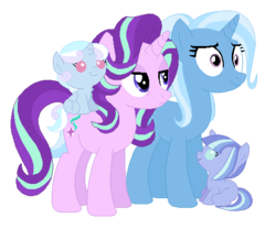 Size: 518x432 | Tagged: safe, artist:pandemiamichi, starlight glimmer, trixie, oc, pony, unicorn, g4, family, female, lesbian, magical lesbian spawn, mare, mother and daughter, offspring, parent:starlight glimmer, parent:trixie, parents:startrix, ship:startrix, shipping, simple background, transparent background
