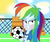 Size: 1024x864 | Tagged: safe, artist:rosethekitty11, rainbow dash, equestria girls, g4, bench, blushing, football, grin, smiling, soccer field