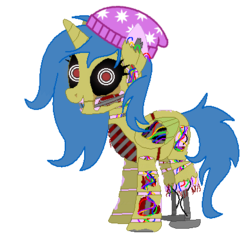 Size: 425x410 | Tagged: safe, artist:westrail642fan, oc, oc only, oc:crystal sky, alicorn, pony, alicorn oc, animatronic, beanie, hat, spring-lock, spring-lock animatronic