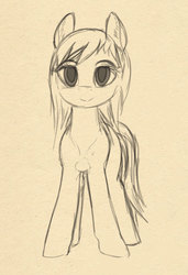Size: 725x1063 | Tagged: dead source, safe, artist:lunebat, pony, female, filly, monochrome, sketch, smiling, solo