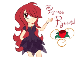 Size: 1024x768 | Tagged: dead source, safe, artist:wubcakeva, oc, oc only, oc:princess rose petal, vampire, equestria girls, g4, clothes, female, hair over one eye, simple background, smiling, solo, white background