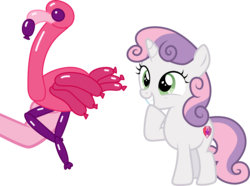 Size: 4029x3001 | Tagged: safe, artist:cloudy glow, pinkie pie, sweetie belle, flamingo, pony, g4, the one where pinkie pie knows, balloon, balloon animal, high res, simple background, transparent background, vector