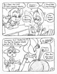 Size: 849x1100 | Tagged: safe, artist:circe, mr. waddle, rarity, anthro, comic:soreloser, ass, bedroom eyes, black and white, breasts, busty rarity, butt, cleavage, comic, glasses, grayscale, monochrome, rearity, traditional art