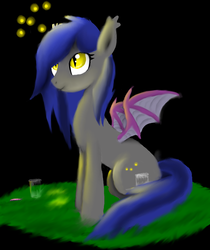 Size: 1297x1545 | Tagged: safe, artist:mr100dragon100, oc, oc only, oc:hotaru, bat pony, firefly (insect), insect, pony, glass jar, solo