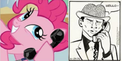 Size: 705x359 | Tagged: safe, artist:marmelmm, pinkie pie, earth pony, pony, g4, dick tracy, meme, phone, the brain(dick tracy)