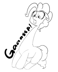 Size: 1280x1565 | Tagged: safe, artist:pabbley, pinkie pie, earth pony, pony, g4, 30 minute art challenge, female, floppy ears, gasp, long neck, monochrome, open mouth, simple background, solo, white background