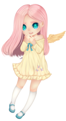Size: 900x1648 | Tagged: safe, artist:zombie-orchid, fluttershy, human, g4, female, humanized, simple background, solo, transparent background, winged humanization, wings