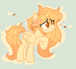 Size: 1024x930 | Tagged: safe, artist:candycrusher3000, oc, oc only, oc:cinnamon-bum, bee, pegasus, pony, contest prize, flower, flower in hair, solo