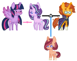 Size: 495x395 | Tagged: safe, artist:marshmall0wface, starlight glimmer, sunburst, twilight sparkle, oc, alicorn, pony, g4, divorce, female, grey hair, lesbian, male, next generation, offspring, original character do not steal, parent:starlight glimmer, parent:sunburst, parents:starburst, ship:starburst, shipping, straight, twilight sparkle (alicorn)