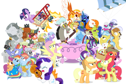 Size: 1182x785 | Tagged: safe, artist:dm29, angel bunny, applejack, big macintosh, bow hothoof, chipcutter, daybreaker, discord, doctor fauna, feather bangs, fluttershy, hoity toity, maud pie, nightmare moon, photo finish, pinkie pie, prince rutherford, princess flurry heart, rainbow dash, rarity, scootaloo, starlight glimmer, strawberry sunrise, sugar belle, sweetie belle, thorax, trixie, twilight sparkle, whammy, wild fire, windy whistles, alicorn, changedling, changeling, earth pony, pegasus, pony, unicorn, a flurry of emotions, a royal problem, all bottled up, celestial advice, fluttershy leans in, forever filly, hard to say anything, honest apple, not asking for trouble, parental glideance, rock solid friendship, anger magic, ballerina, basket, bottled rage, camera, cinnamon nuts, clothes, cup, equestrian pink heart of courage, female, food, guitar, heart, heart eyes, helmet, hug, jalapeno red velvet omelette cupcakes, king thorax, kite, magic, male, mining helmet, pancakes, pineapple, pizza costume, pizza head, rainbow dash's parents, reformed four, shipping, shopping cart, simple background, statue, stingbush seed pods, straight, strawberry, sugarmac, teacup, that pony sure does love kites, that pony sure does love teacups, the meme continues, the story so far of season 7, this isn't even my final form, tutu, twilarina, twilight sparkle (alicorn), uniform, wall of tags, white background, windyhoof, wingding eyes, wonderbolts uniform