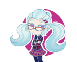 Size: 1500x1200 | Tagged: safe, artist:isosceless, sugarcoat, equestria girls, g4, chibi, clothes, crystal prep academy uniform, female, glasses, human coloration, looking at you, school uniform, skirt, solo