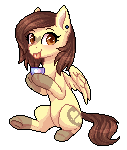Size: 127x150 | Tagged: safe, artist:doekitty, oc, oc only, oc:lola, pegasus, pony, animated, anime, cup, ear piercing, female, gif, looking at you, mare, piercing, pixel art, simple background, smiling, solo, teacup, tongue out, transparent background