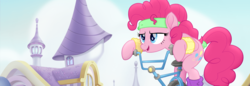 Size: 1360x467 | Tagged: safe, screencap, pinkie pie, earth pony, pony, g4, my little pony: the movie, official, workout outfit