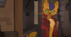 Size: 900x467 | Tagged: safe, screencap, capper dapperpaws, abyssinian, cat, anthro, g4, my little pony: the movie, official, bedroom eyes, chest fluff, clothes, coat, cunning, handsome, lidded eyes, male, plotting, raised eyebrow, seductive, seductive look, sexy, solo, stupid sexy capper