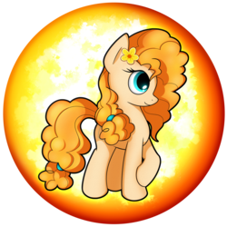 Size: 1280x1280 | Tagged: safe, artist:flamevulture17, pear butter, earth pony, pony, g4, the perfect pear, commission, cute, female, juxtaposition bait, mare, orb, smiling, solo