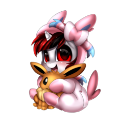 Size: 1602x1716 | Tagged: safe, artist:pridark, oc, oc only, pony, sylveon, unicorn, baby, baby pony, clothes, commission, looking at you, pajamas, pokémon, simple background, smiling, solo, transparent background