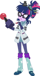 Size: 3000x5687 | Tagged: safe, artist:aqua-pony, sci-twi, twilight sparkle, human, equestria girls, g4, mad twience, my little pony equestria girls: summertime shorts, absurd resolution, clothes, device, female, glasses, gloves, lab coat, mad scientist, open mouth, screwdriver, shoes, simple background, solo, transparent background, vector