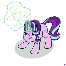 Size: 2000x2000 | Tagged: safe, artist:yakoshi, starlight glimmer, pony, g4, atg 2017, electron, explosion imminent, female, high res, magic, newbie artist training grounds, solo, this will end in tears and/or death, tongue out