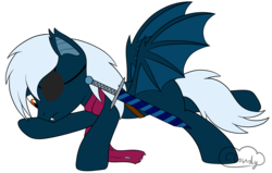 Size: 1922x1222 | Tagged: safe, artist:cloudy95, oc, oc only, bat pony, pony, clothes, eyepatch, male, scarf, simple background, solo, stallion, sword, transparent background, weapon