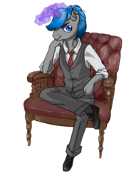 Size: 600x800 | Tagged: artist needed, safe, oc, oc only, oc:martin bluefire, dracony, hybrid, anthro, anthro oc, armchair, chair, elegant, male, necktie, red tie, relax, relaxing, simple background, solo, transparent background, waistcoat