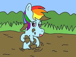Size: 800x600 | Tagged: safe, artist:amateur-draw, rainbow dash, pegasus, pony, g4, downvote bait, female, mare, ms paint, mud, muddy, solo, wet and messy