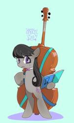 Size: 652x1076 | Tagged: safe, artist:dusty-munji, octavia melody, earth pony, pony, g4, bipedal, cello, female, mare, music notes, musical instrument, simple background, solo, sweat