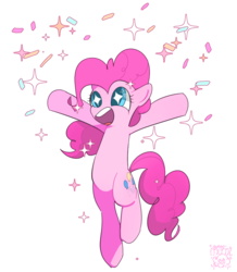 Size: 824x947 | Tagged: safe, artist:dusty-munji, pinkie pie, earth pony, pony, g4, cute, diapinkes, female, jumping, mare, solo, sparkles