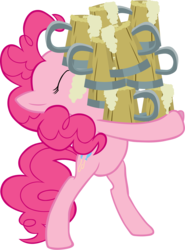Size: 4003x5396 | Tagged: safe, artist:scrimpeh, pinkie pie, earth pony, pony, g4, the super speedy cider squeezy 6000, absurd resolution, balancing, belly, bipedal, cider, eyes closed, featureless crotch, female, holding, mare, simple background, solo, transparent background, vector