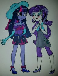 Size: 1024x1340 | Tagged: safe, artist:bleedingwings12, rarity, twilight sparkle, equestria girls, g4, female, lesbian, ship:rarilight, shipping, traditional art