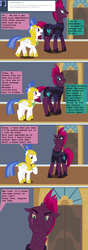 Size: 1000x2847 | Tagged: safe, artist:hakar-kerarmor, tempest shadow, oc, oc:nors, ask four inept guardponies, g4, my little pony: the movie, angry, broken horn, eye scar, frown, horn, royal guard, scar, this will end in tears and/or death