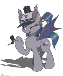 Size: 1240x1500 | Tagged: safe, artist:orang111, oc, oc only, bat pony, pony, female, hat, key, keychain, mare, scania, simple background, solo, toy, transparent background, truck