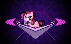 Size: 2560x1600 | Tagged: safe, artist:laszlvfx, artist:theshadowstone, edit, pinkie pie, earth pony, pony, g4, abstract background, clothes, female, goth, gothic, mare, raised eyebrow, socks, solo, wallpaper, wallpaper edit