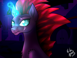 Size: 1600x1200 | Tagged: safe, artist:kristelchan-oficial, tempest shadow, pony, unicorn, g4, my little pony: the movie, broken horn, eye scar, female, glowing horn, horn, mare, scar, solo