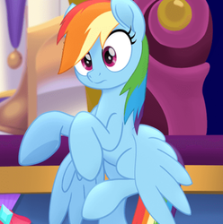 Size: 451x455 | Tagged: safe, screencap, rainbow dash, pegasus, pony, g4, my little pony: the movie, confused, cropped, cute, dashabetes, female, flying, frown, head tilt, mare, solo, spread wings, underhoof, wings