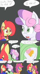 Size: 2400x4400 | Tagged: safe, artist:jake heritagu, apple bloom, scootaloo, sweetie belle, earth pony, pony, comic:ask motherly scootaloo, g4, clothes, comic, dress, hairpin, motherly scootaloo, sweatshirt