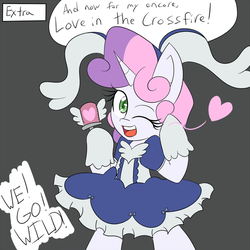 Size: 500x500 | Tagged: safe, artist:jake heritagu, sweetie belle, pony, comic:ask motherly scootaloo, g4, bravely default, clothes, dress, female, solo
