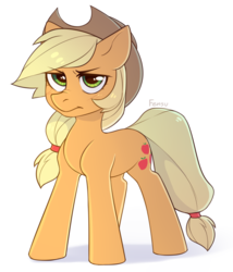 Size: 3420x4000 | Tagged: safe, artist:fensu-san, applejack, earth pony, pony, g4, blushing, female, mare, simple background, solo